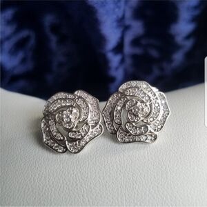Swarovski Elements Silver Tone Rose Studs Earrings NEW